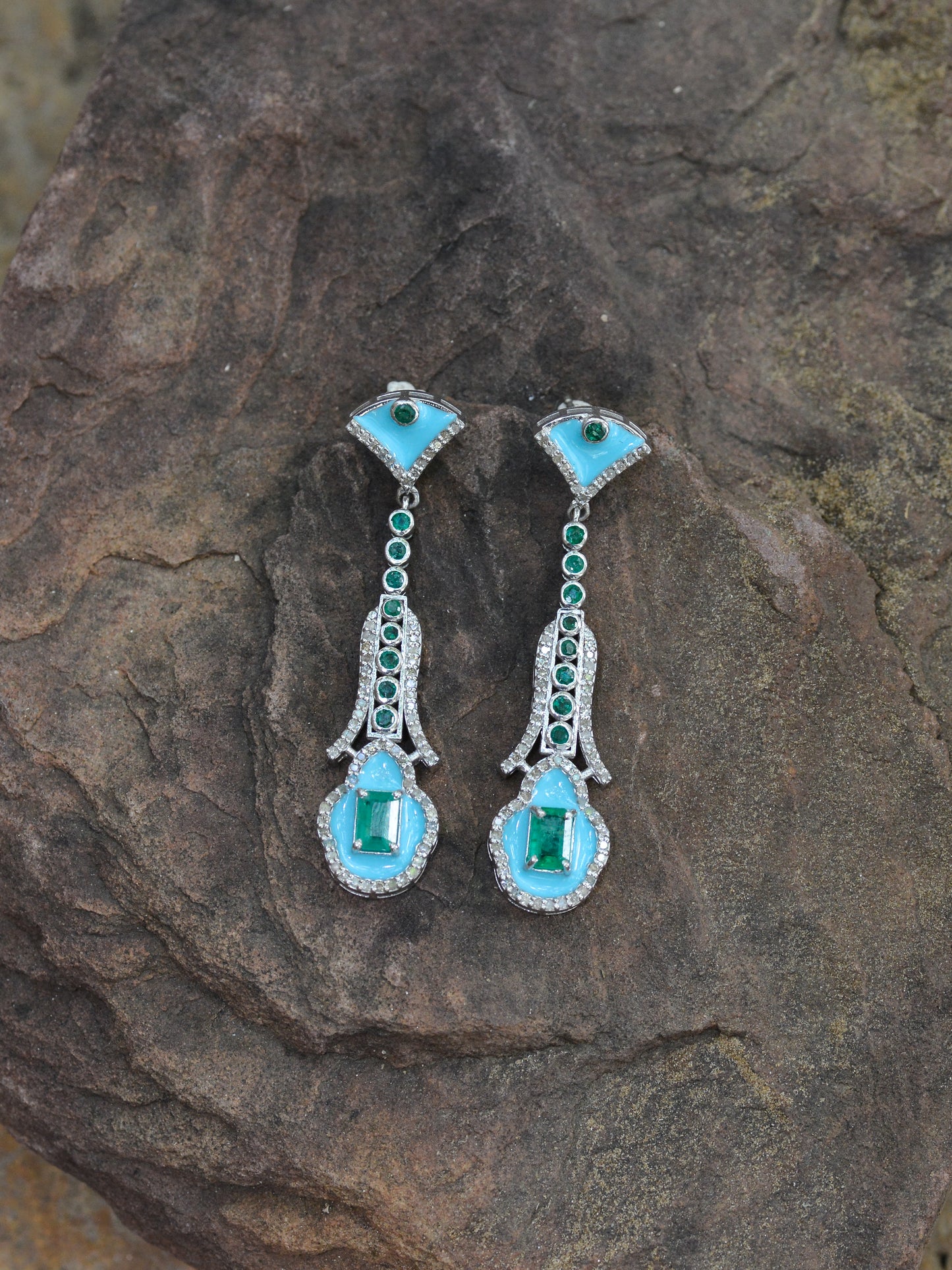 TURQUOISE ENAMEL ART DECO EARRINGS