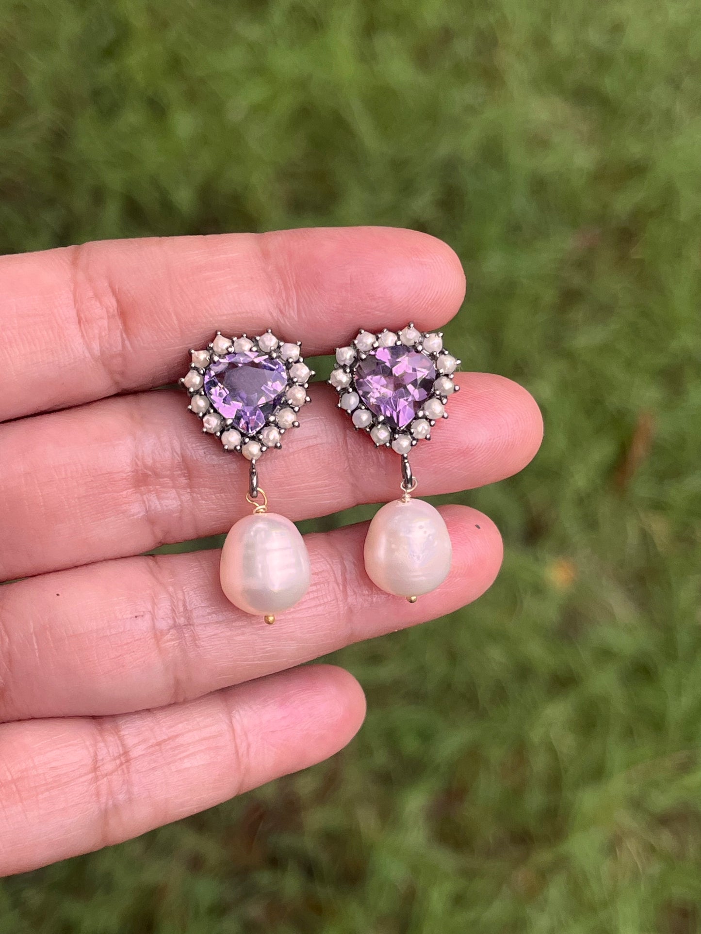 AMETHYST HEART EARRINGS