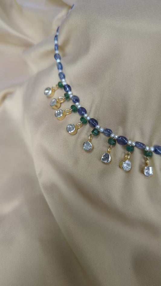 BLUE SAPPHIRE AND DIAMOND POLKI SET